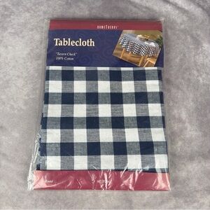 NOS HomeTrends Tavern Check Round Tablecloth 60” Navy White Farmhouse Cotton